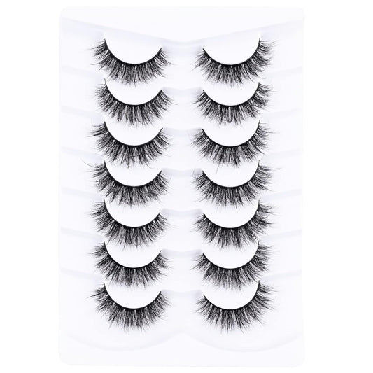 Lashes Eyelashes 8D Fluffy False Eyelashes Wispy Faux Mink Lashes Light Weight Fake Eyelashes Cat Eye Lashes 7 Pairs Pack, Black