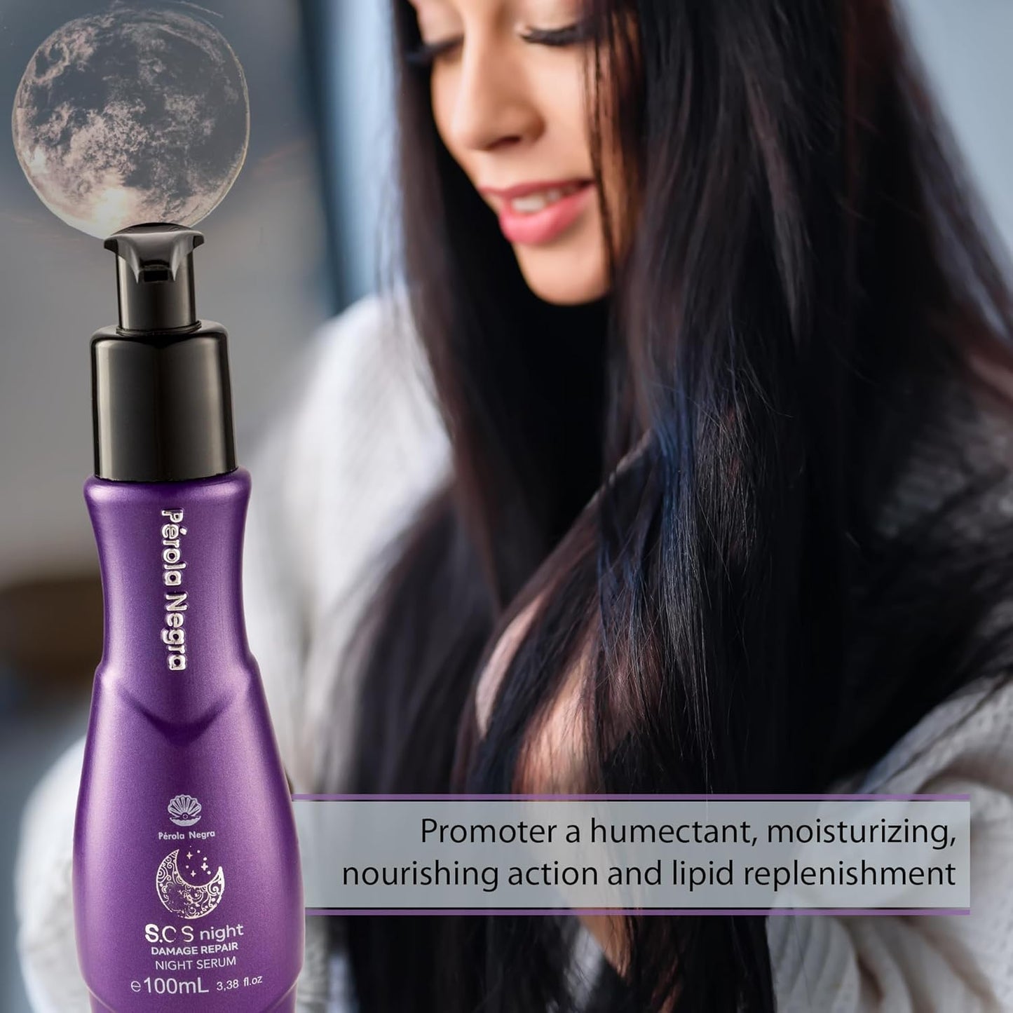 PÉROLA NEGRA S.O.S Night Serum - Damage Repair with Vitamin E & Argan Oil | 3.38 Fl. Oz - Nourishing Treatment for Dry Hair