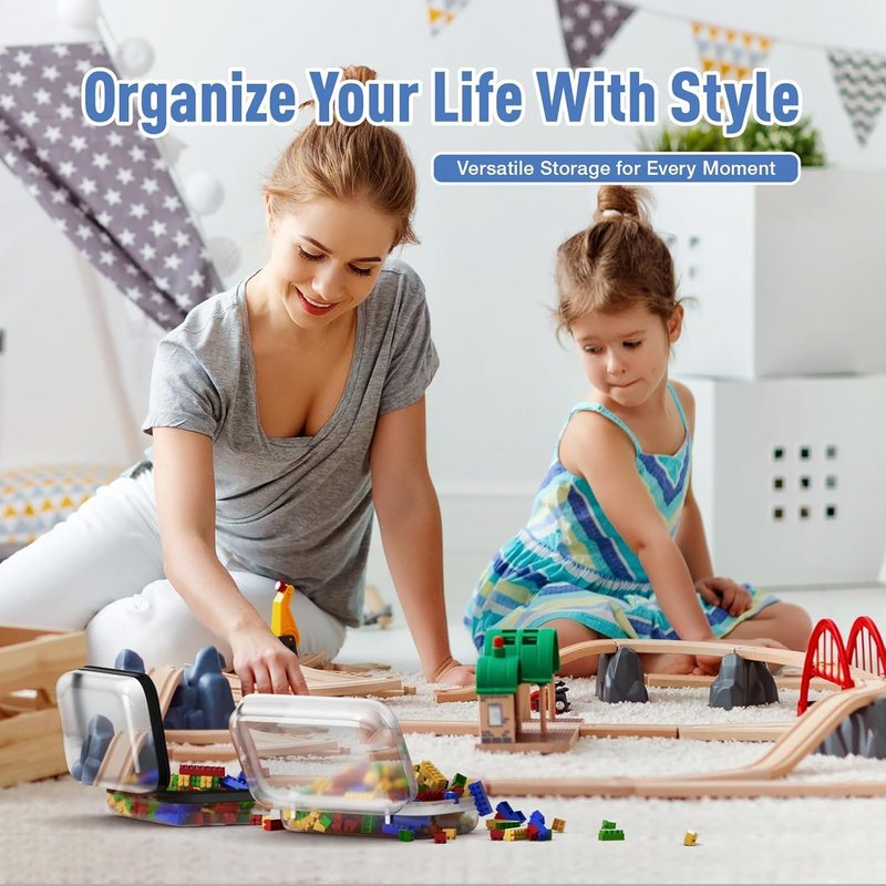 Clear Hard Shell Zipper Case - Portable Cosmetic & Diaper Bag Organizing Pouches | 6 Pcs, Black