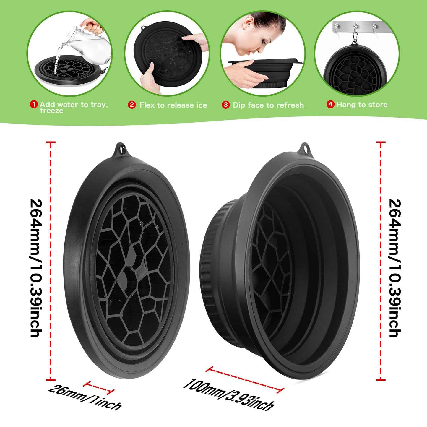 Snipeup Foldable Ice Bowl with Built-In Ice Tray – Silicone Facial Ice Bath for Shrinking Pores, Boosting Circulation, Cold Plunge Skincare Gift for Men & Women (Black)