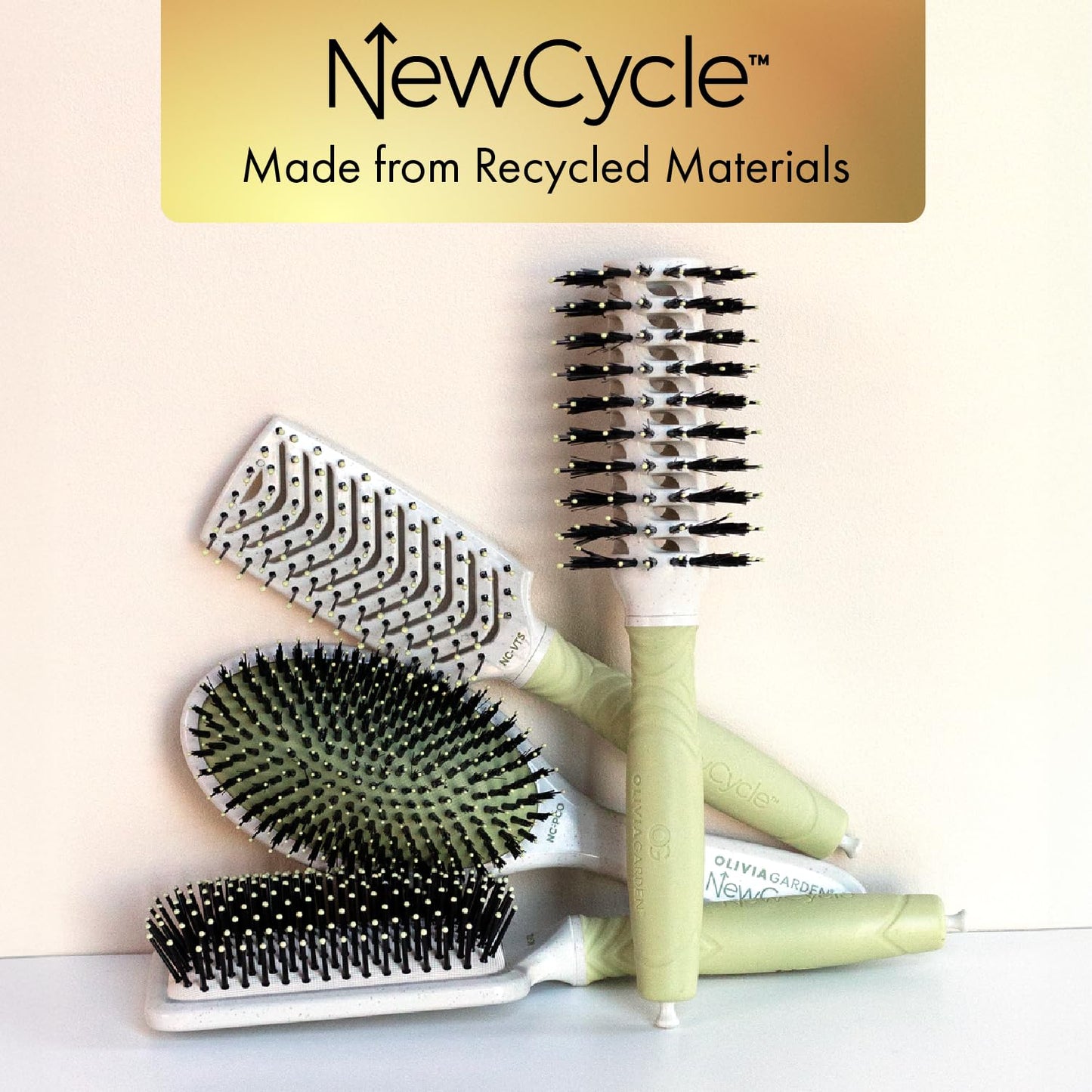 Olivia Garden NewCycle Round Vegan Boar and Ionic bristles Cushion Hair Brush and made from 100% recycled material (except bristles and cushion)
