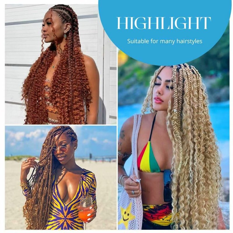 Human Braiding Hair for Boho Braids 100g 16 Inch Honey Blonde Curly Boho Hair for Braiding Knotless 12A Deep Wave Bulk Bohemian 2 Bundles/Pack Color 27
