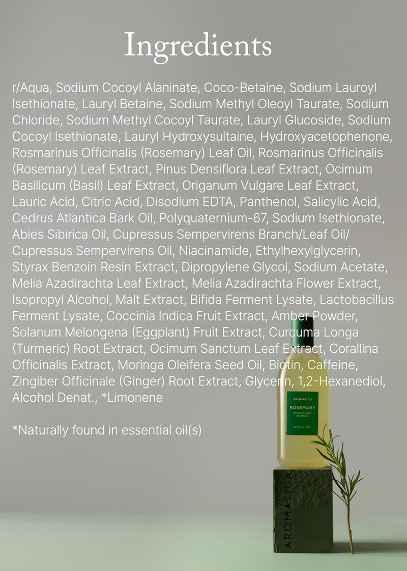Aromatica Rosemary Scalp Scaling Shampoo - Natural Hair Growth Formula, Vegan & Sulfate-Free | 13.53 oz