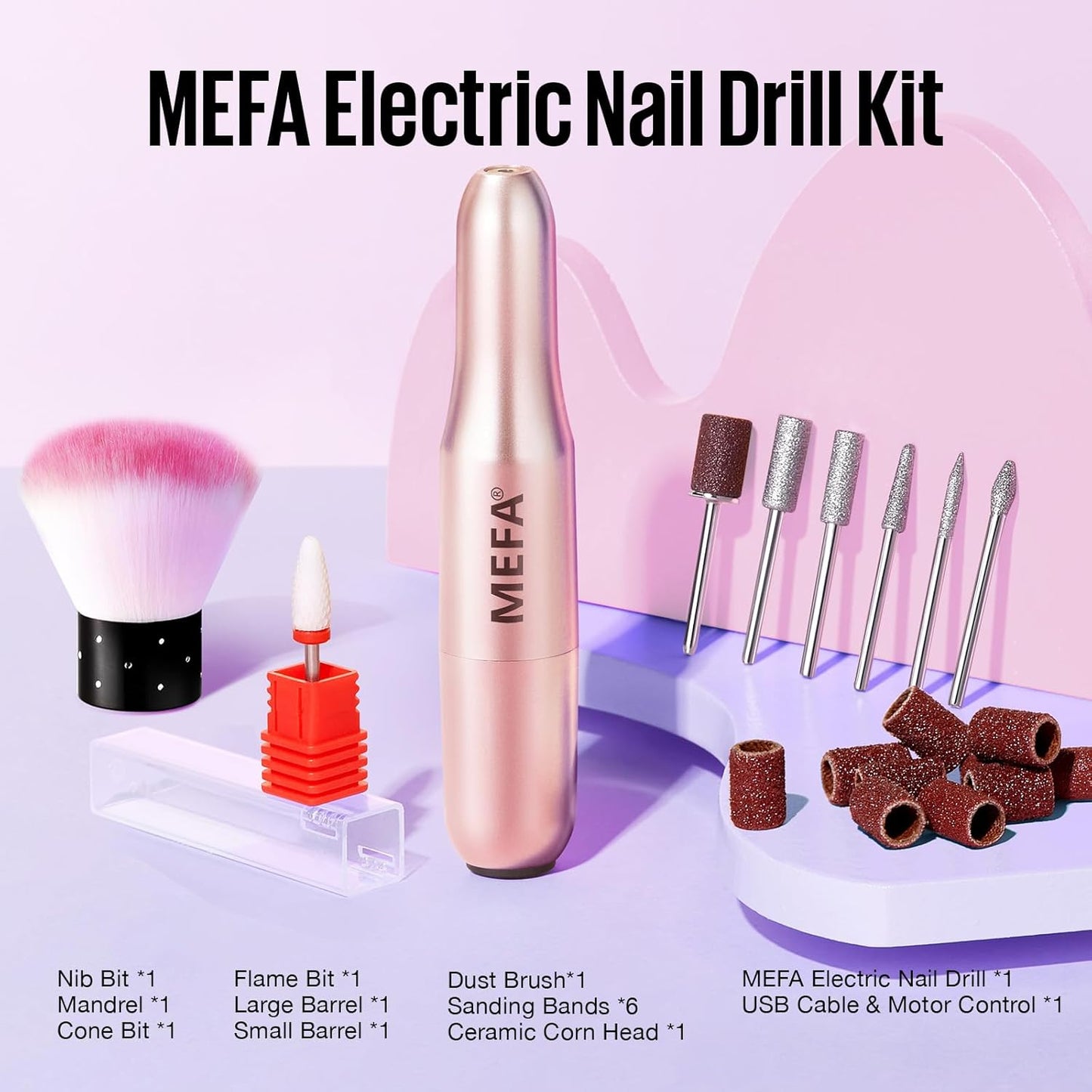 MEFA Nail Drill, 16 PCS Kit Electric Nail Drill with Nail Drill Bits & Cuticle Oil Pen, Portable Electric Nail File Professional, 20000RPM Manicure Pedicure Nail Set Efile Nail Drill for Home Salon