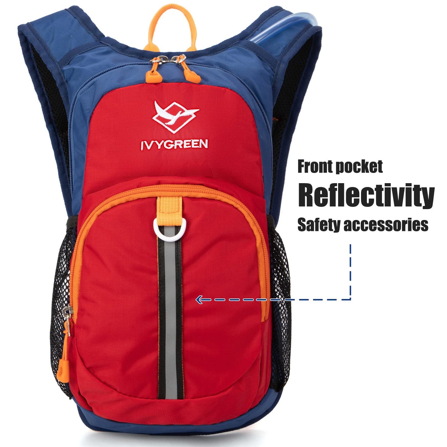 Ivygreen Kids Hydration Backpack, Hiking Backpack for Boys or Girls with 1.5L Water Bladder, Red
