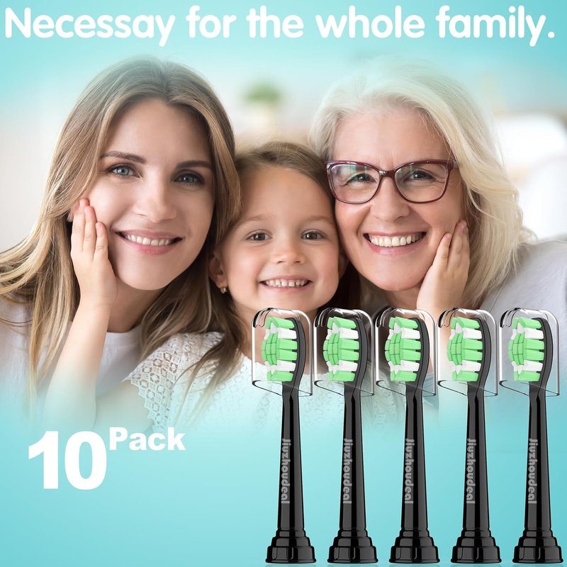 Philips Sonicare Replacement Brush Heads - 10-Pack Compatible Electric Toothbrush Heads | Black