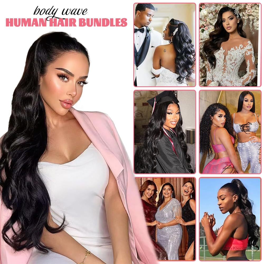 14A Human Hair Bundles 24 Inch Body Wave Bundles Human Hair 100% Unprocessed Brazilian Virgin Hair Body Wave 1 Bundle Human Hair Extensions for Women Natural Color Quick Weave