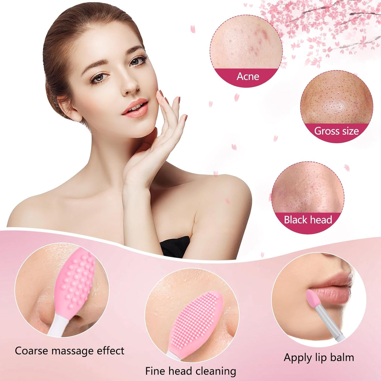 Silicone Face Scrubber, 2pcs Exfoliating Lip Brush, 2pcs Face Cleansing Brush & Silicone Facial Mask Brush Exfoliator Blackhead Skin Care Tool