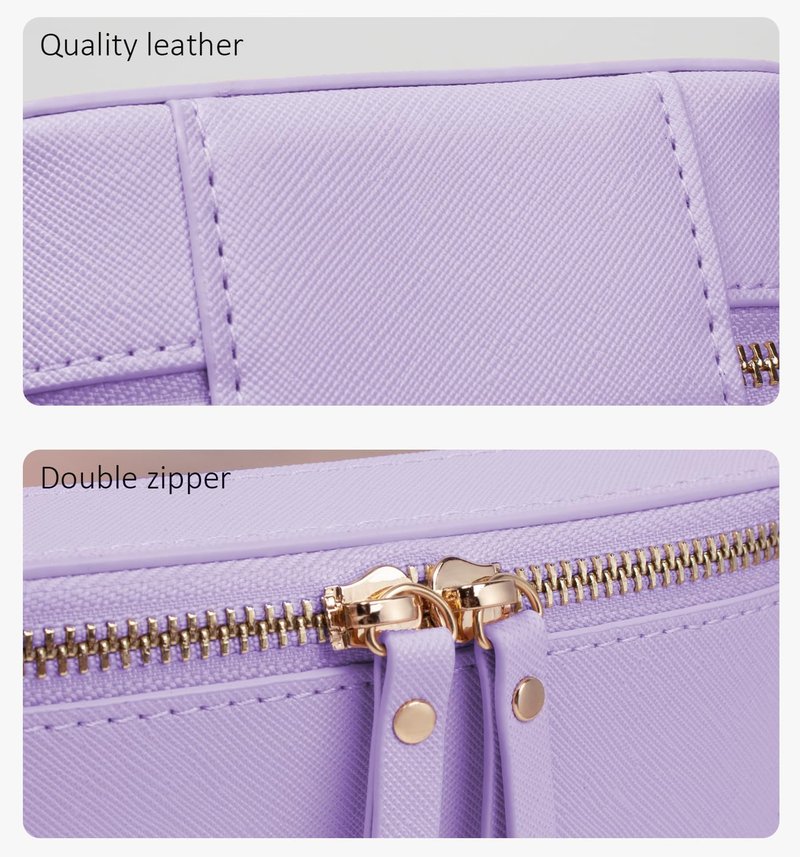 Clear Makeup Bags TSA Approved Toiletry Bag with Handle Large Opening, Clear Toiletry Bags for Carry-on Traveling Travel Car Essentials Orangizer Storage, Leather Cosmetic Bag (Purple, Mini&Large)
