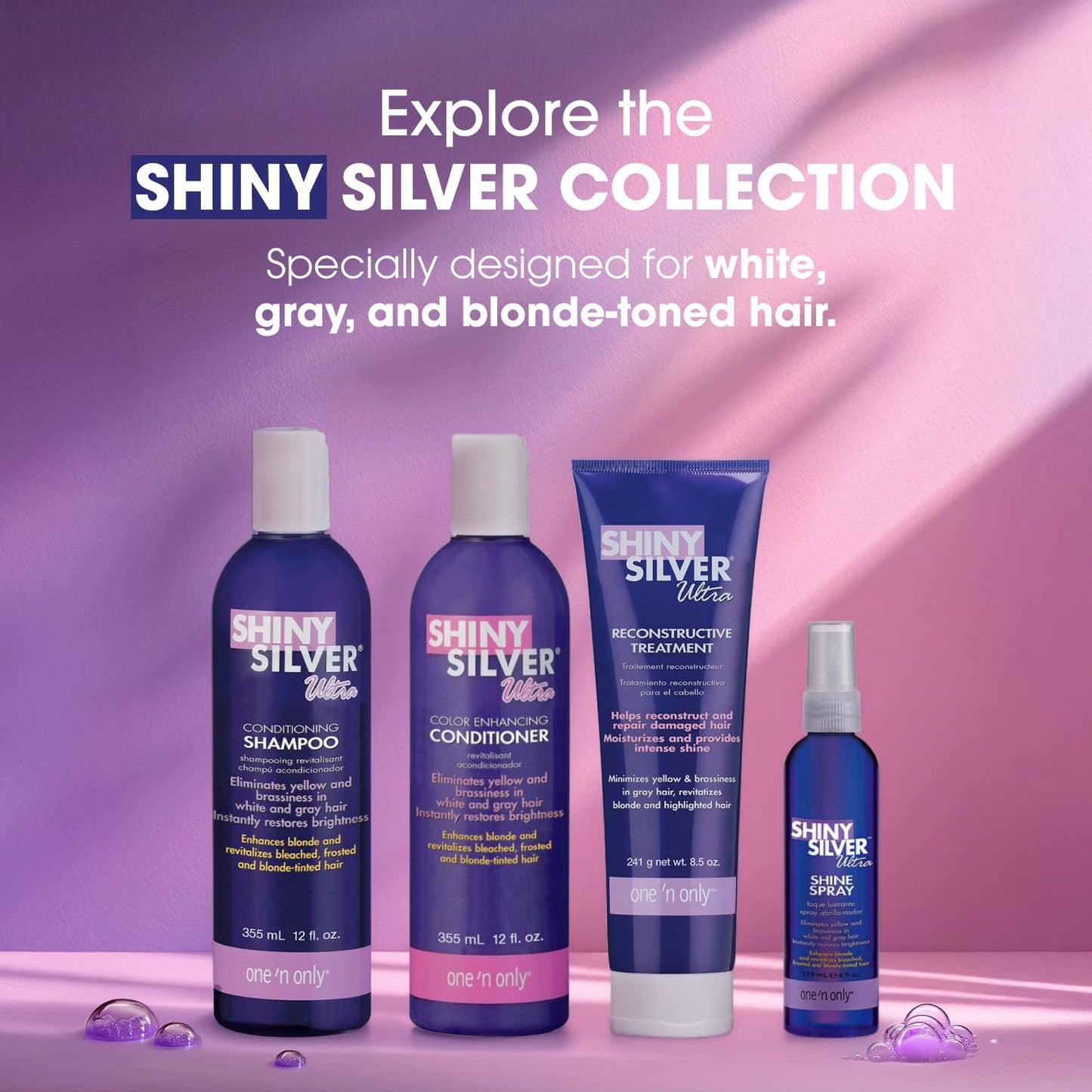 One 'n Only Shiny Silver Purple Shampoo & Hair Conditioner Set - Argan Oil Toning Hair Kit for Blonde, Gray, White & Highlighted Hair - Moisturizes, Brightens & Reduces Brassiness (33.8 oz)
