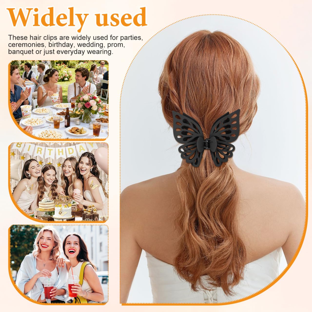 LALADEFIEE Butterfly Hair Clips Set of 8 Large Jaw Clips for Women and Girls Matte Finish Hair Barrettes Strong Hold