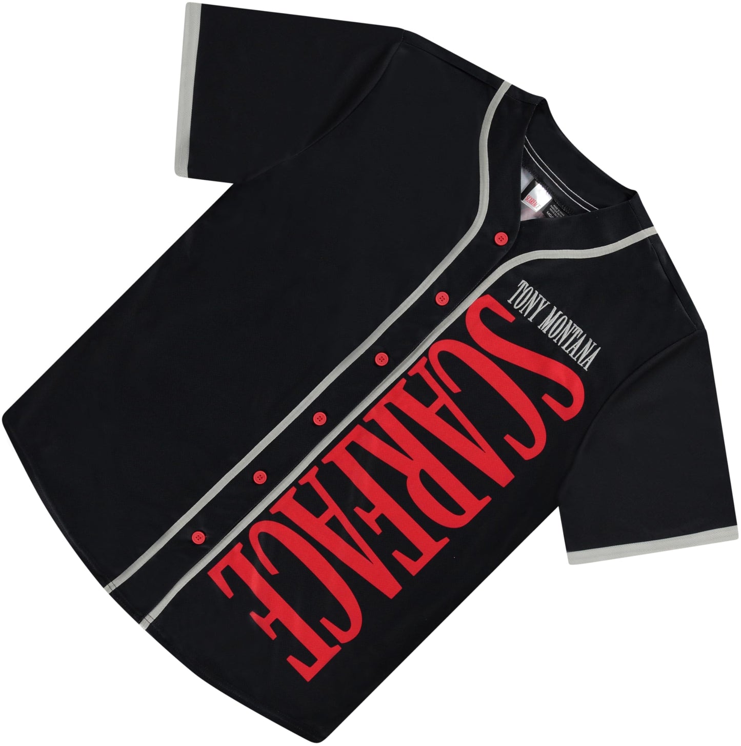 Scarface Tony Montana Men's Jersey - Mesh Button Down Baseball Jersey Movie Retro Fashion Top (Black, Large)