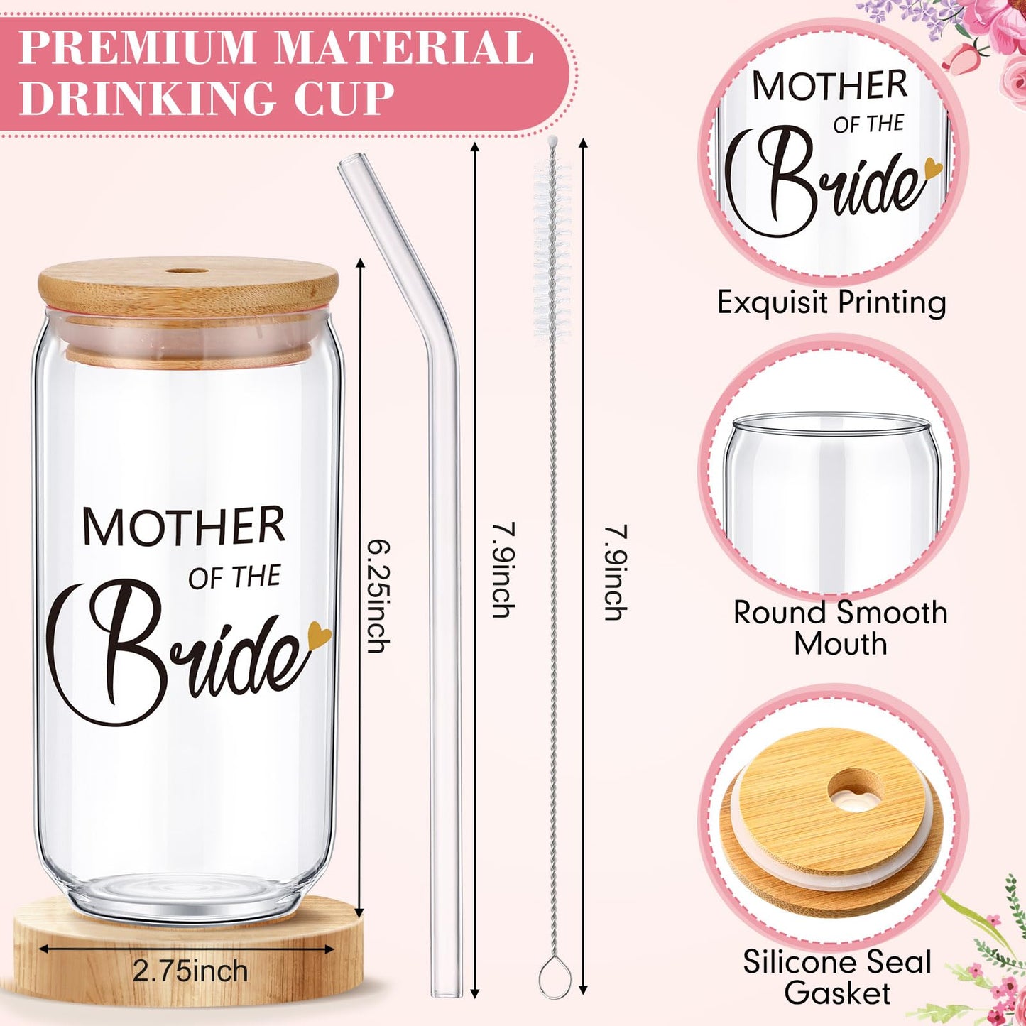 Paterr 8 Pcs Mother of the Bride and Mother of the Groom Gifts Set Canvas Tote Bag Drinking Glass Cups Makeup Bags Mirror (Classic)