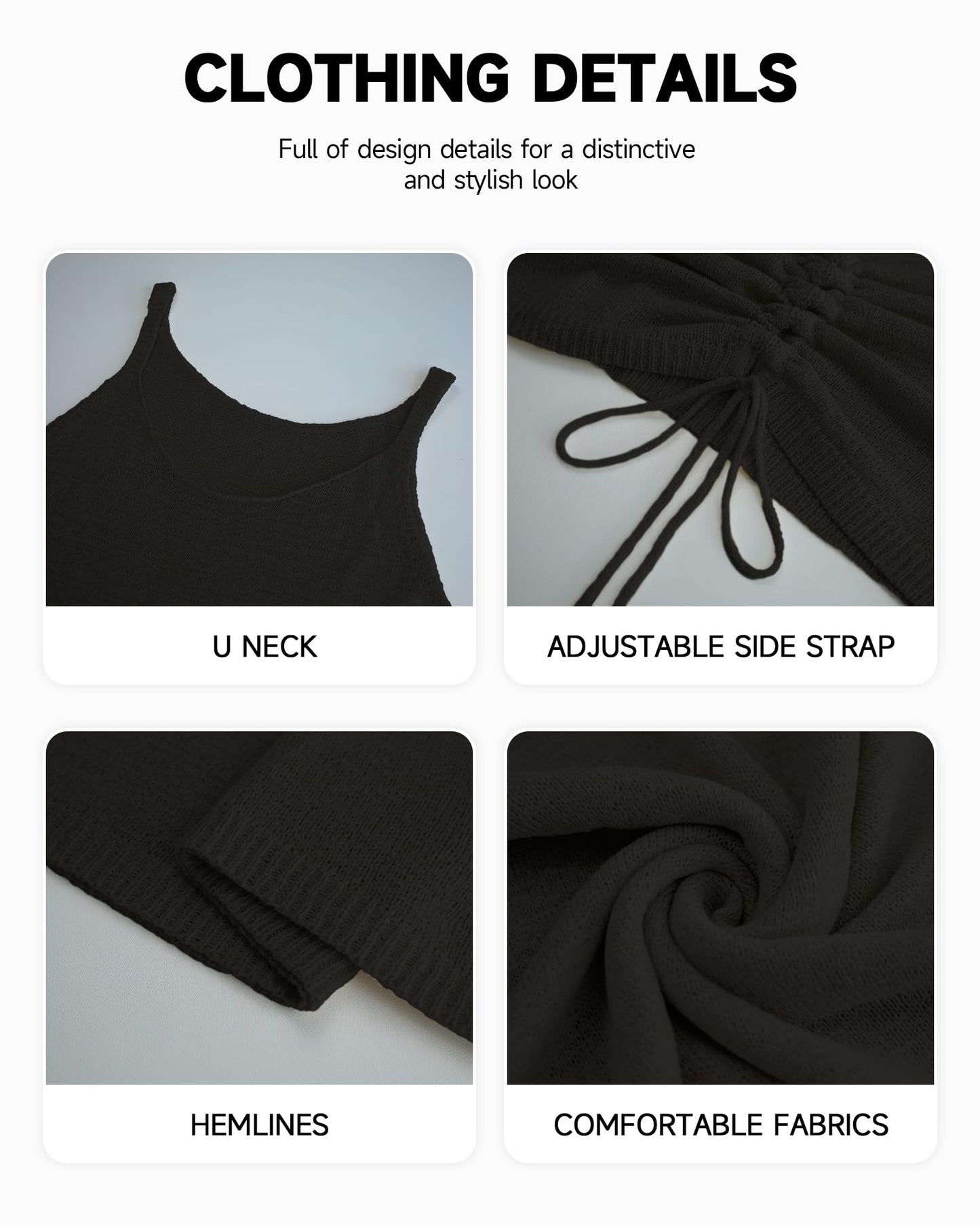 Eddoyee Women Crochet Bikini Cover Ups Summer Scoop Neck Beach Tank Dress Sexy Sleeveless Solid Beachwear Coverup Black XL