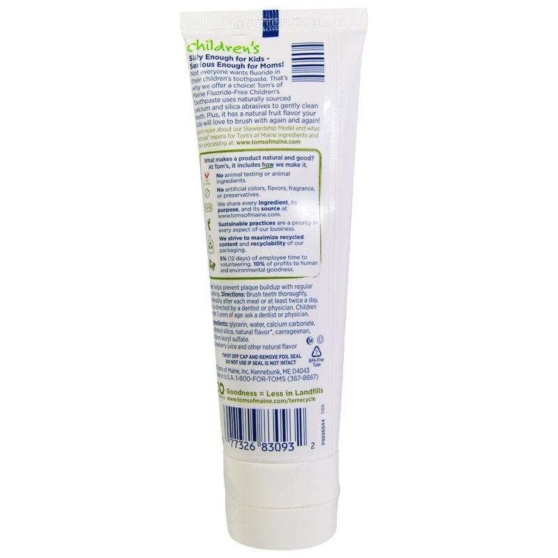 Tom's of Maine Fluoride Free Children's Toothpaste, Silly Strawberry, 4.2 Ounce (Pack of 6)