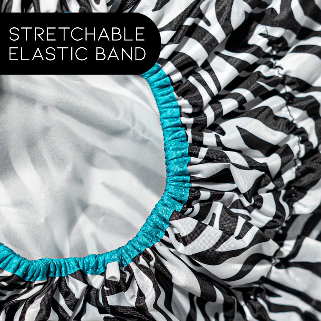 Reusable Shower Cap & Bath Cap & Lined, Oversized Waterproof Shower Caps Large Designed for all Hair Lengths with PEVA Lining & Elastic Band Stretch Hem Hair Hat - Fashionista Deco Dots