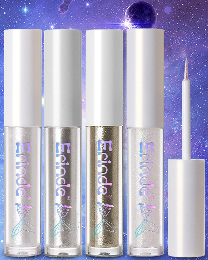 Erinde Liquid Glitter Eyeshadow Eyeliner, Korean Makeup Bling Under Eye Shadow, Shimmer Metallic, Lightweight Waterproof Long Wearing, Loose Glue for Sparkly Crystals Eye Makeup, Colorful Sequins