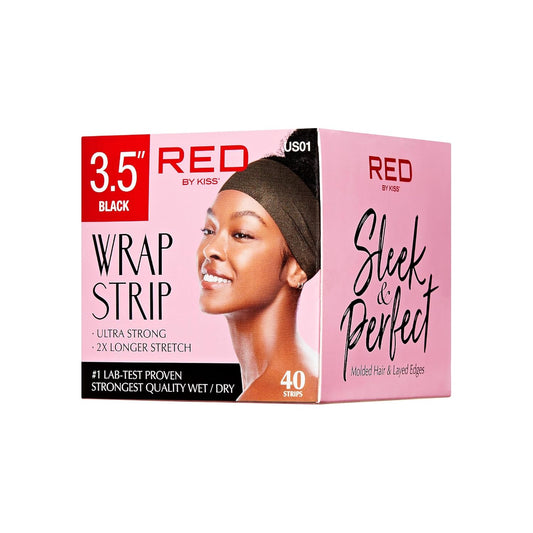 Red by Kiss Hair Wrapping Strip, Ultra Strong 2X Longer Stretch, 40 Strips, Suitable for Wet/Dry Hair, White, Styling Paper for Sleek Hairstyles (3.5", Black, 1 PACK)