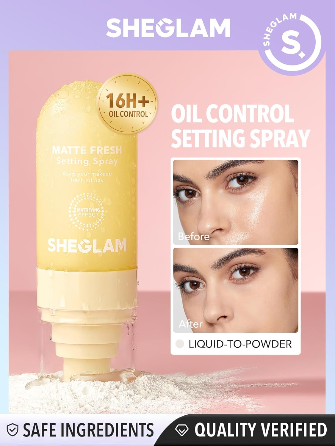 SHEGLAM Lock'd In Setting Spray Mattifying Effect Quick-Drying Long Lasting Makeup Locking Spray Oil-Control Non-Greasy Makeup Setting-Purple