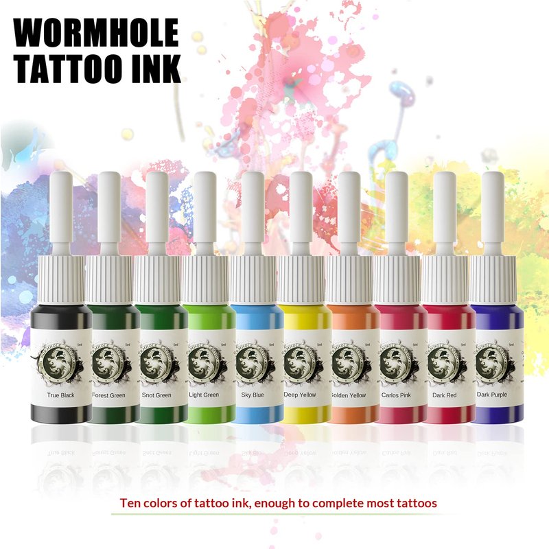 Wormhole Complete Tattoo Kit for Beginners Rotary Tattoo Pen Machine Kit with 20 Cartridge Needles, Power Supply, 10 Practice Inks Ideal Starter Tattoo Gun Set for Apprentices & Skill Building