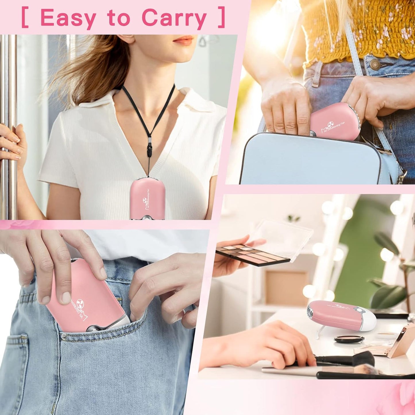 Lash Fan Mini Portable Eyelash Fan Handheld for Eyelash Extension Rechargeable USB C Air Cooling Blower with Built in Sponge Lash Extension Application(Pink)