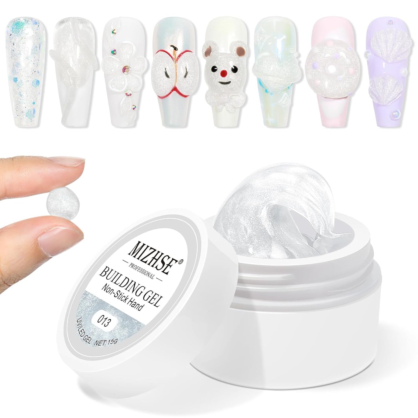 MIZHSE Solid Builder Gel for Nails, Clear Non-Sticky Sculpting Gel, 3D Nail Art Carving Building Modeling Hard Nail Extension Soak Off UV/LED Nail Art Salon Home DIY 15g