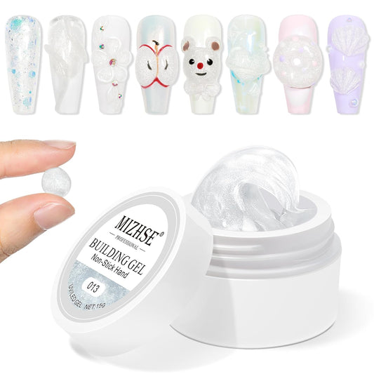 MIZHSE Solid Builder Gel for Nails, Clear Non-Sticky Sculpting Gel, 3D Nail Art Carving Building Modeling Hard Nail Extension Soak Off UV/LED Nail Art Salon Home DIY 15g