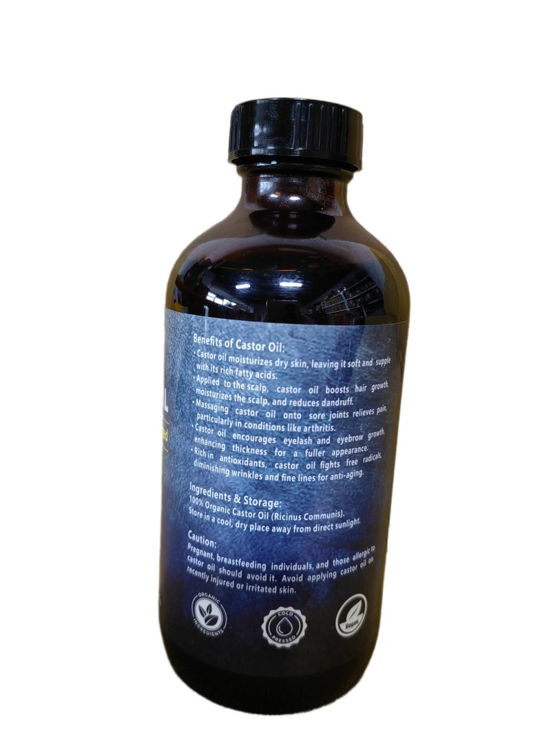 VRJEUGO Castor Oil Organic Cold Pressed Unrefined Glass Bottle, Organic Castor Oil for Face, Hair Growth & Thicker Eyelashes, 100% Pure and Hexane Free, 16oz