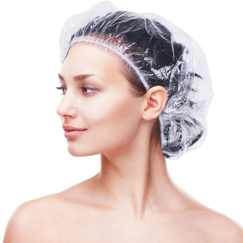 Retisee 1000 Pcs Disposable Shower Caps Bulk 18.2 Plastic Clear Hair Caps Elastic Large Thick Waterproof Bath Covers for Women Hair Care Cleaning Supplies Spa Hotel Salon Home Travel Accessories