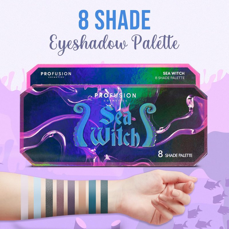 Profusion Cosmetics Sea Witch 8 Shade Eyeshadow Palette With Mirror, Ultra Pigmented Matte & Shimmer Finishes, Long-Lasting Blendable Formula, Travel Friendly, Vegan & Cruelty-free