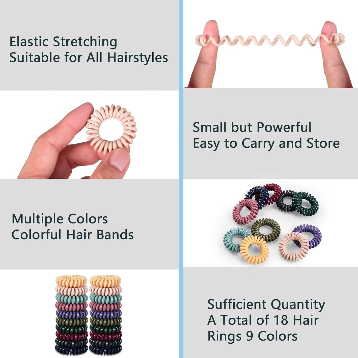 Hair Ties, 17 Pack Spiral Coils for Thick and Thin Hair - No Crease Ponytail Holders for Women and Children