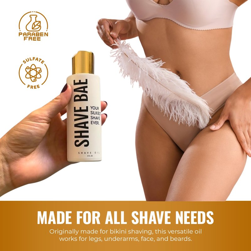 Shave Bae All-Natural Shave Oil – No Razor Burn or Bumps - Get a Silky Smooth Shave - Plant-Based, Nontoxic Shaving Oil Perfect for Bikini Body Beard | Made in USA, 4 Fl Oz