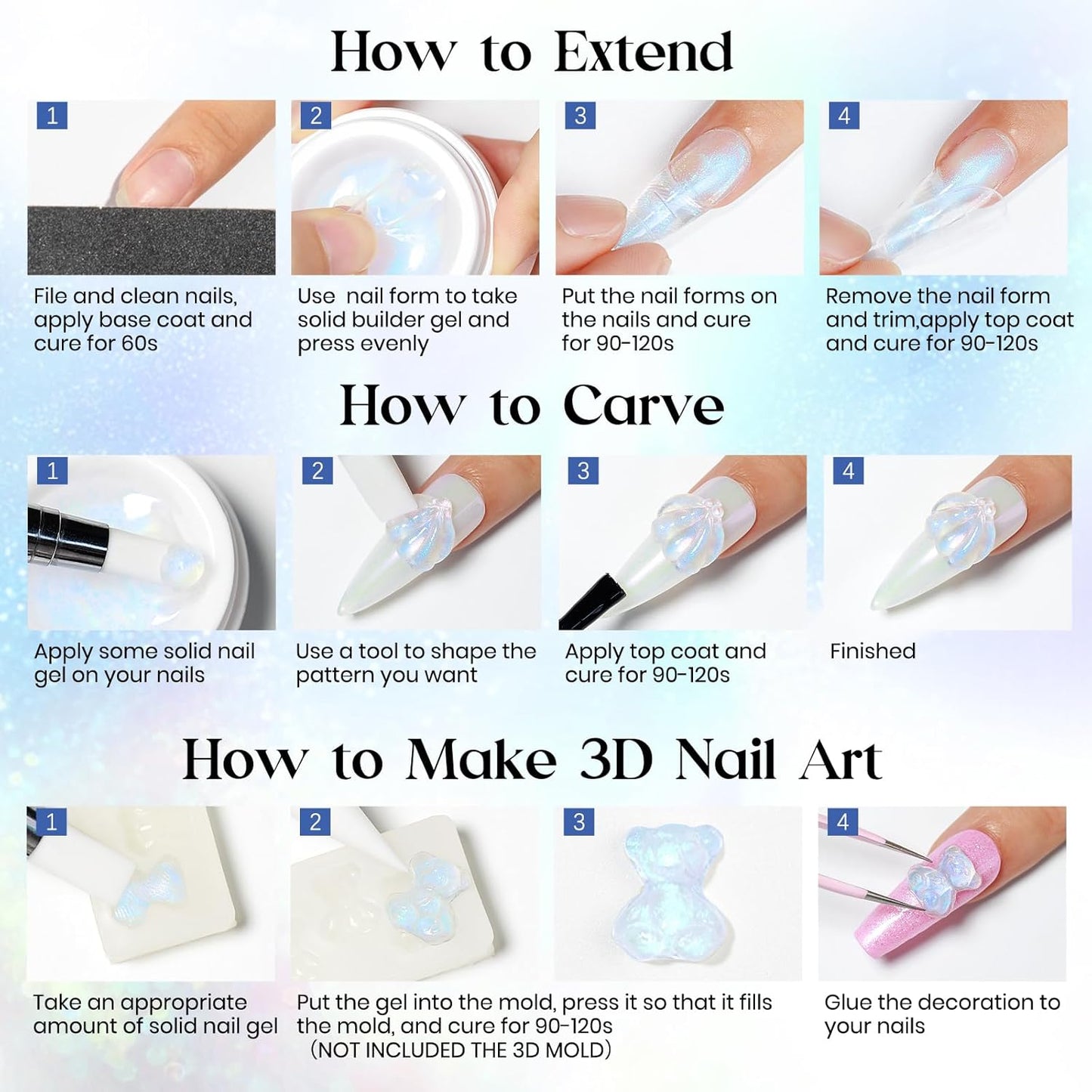 MIZHSE Solid Builder Gel for Nails, Clear Non-Sticky Sculpting Gel, 3D Nail Art Carving Building Modeling Hard Nail Extension Soak Off UV/LED Nail Art Salon Home DIY 15g