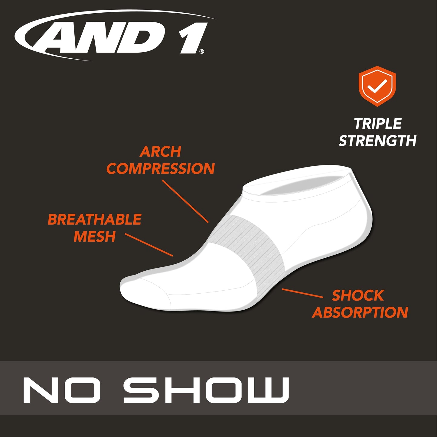 AND1 Men's Athletic Socks - Cushion Comfort No Show Socks (24 Pack), Size 6-12.5, Grey/Black