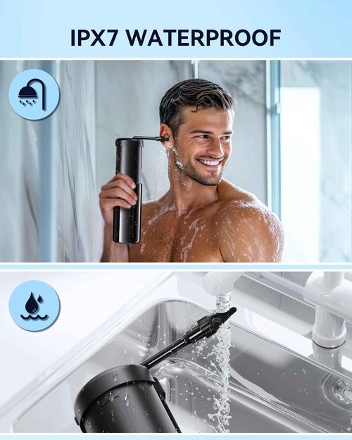 KAUGIC Retractable Ear Wax Removal: Safe & Effective IPX7 Ear Cleaner for Shower Use, Electric Ear Cleaning Kit – 5 Pressure Levels, USB-C, 10 Nozzles, Black