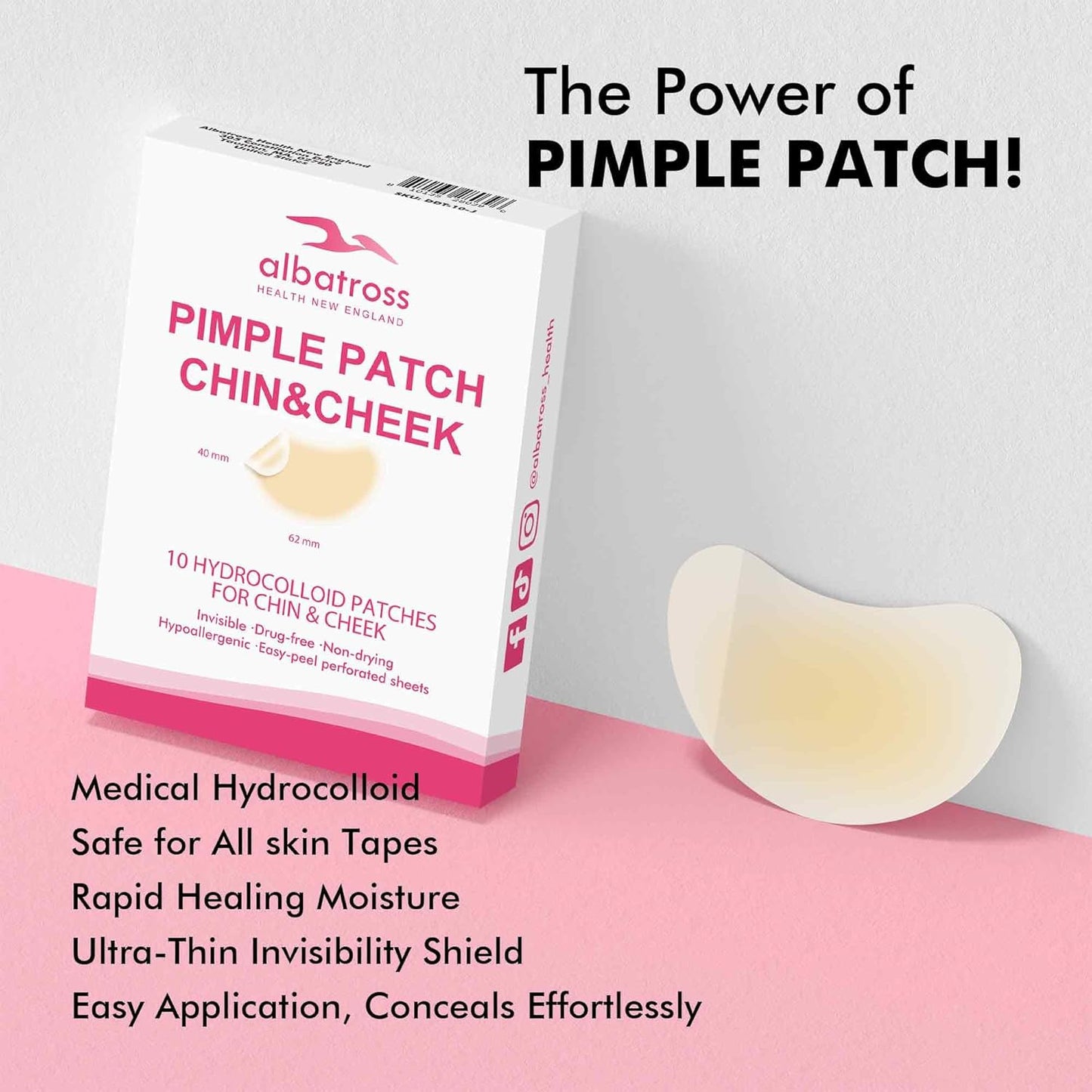 Albatross Health New England Invisible Pimple Patches for face, plain Hydrocolloid Acne Patches, HSA FSA eligible, Spot Dots Cover, Zit Blemish Patch, 2 Sizes 180 Counts