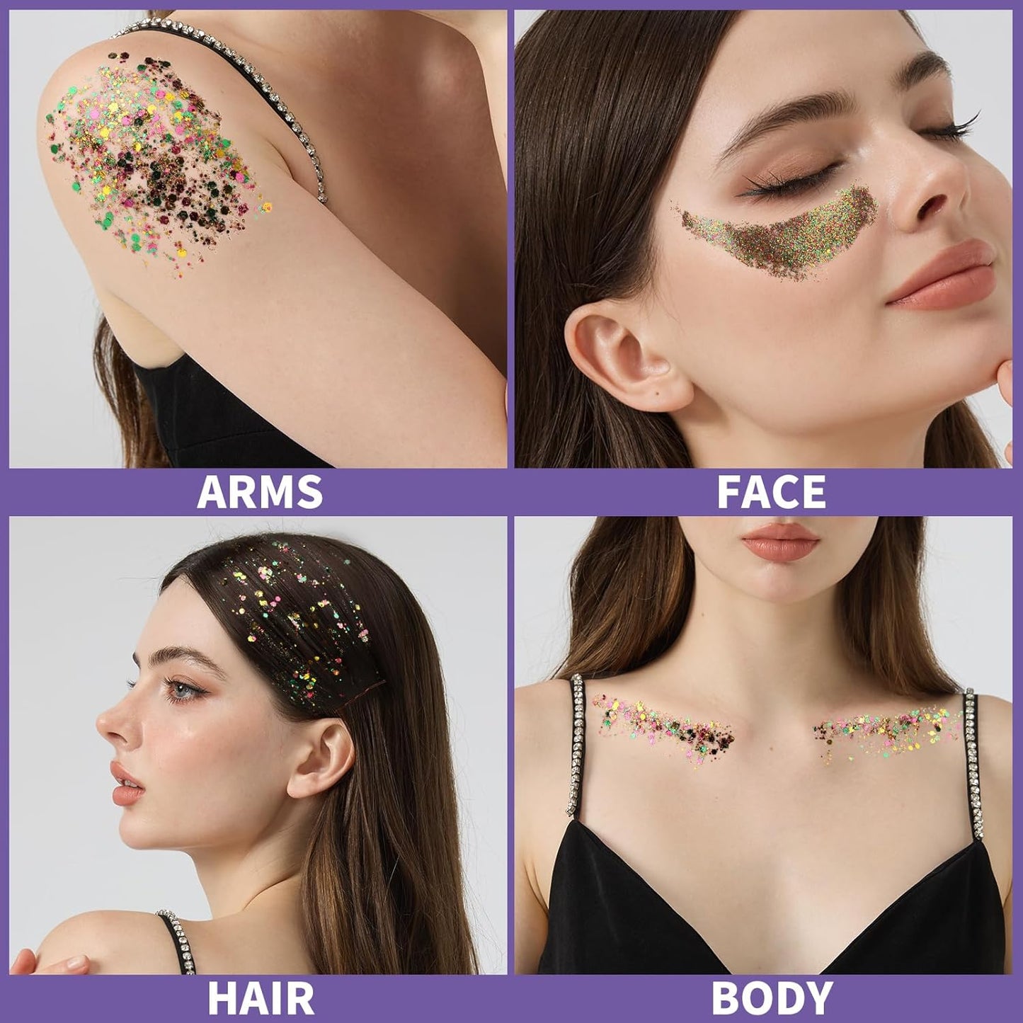 Teenitor 6 Colors Glow in The Dark Glitter Gel, Face Glitter Gel, Body Glitter Hair Glitter for Halloween Makeup UV Black Light Party Cheer Raves Festivals