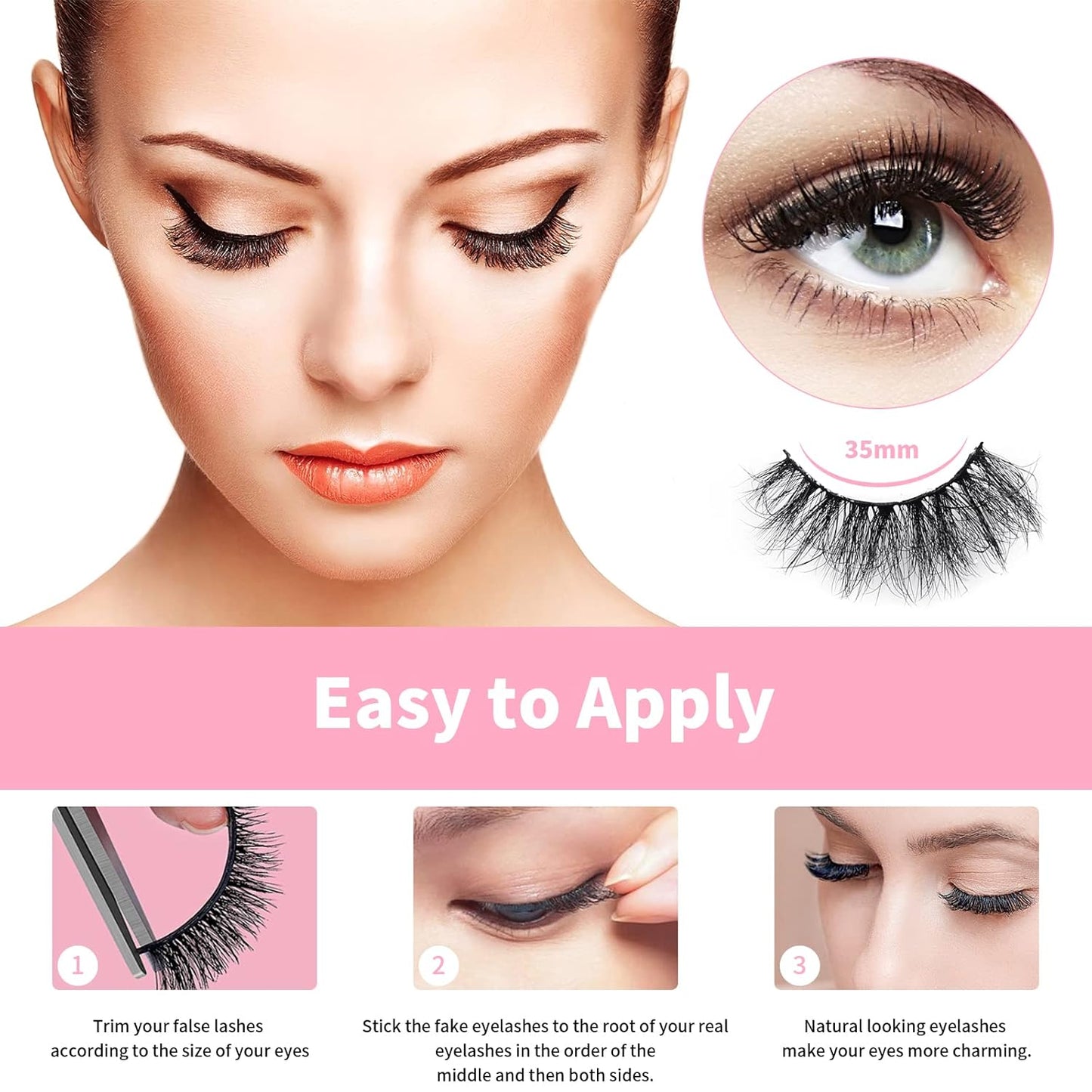 Lashes Eyelashes 8D Fluffy False Eyelashes Wispy Faux Mink Lashes Light Weight Fake Eyelashes Cat Eye Lashes 7 Pairs Pack, Black