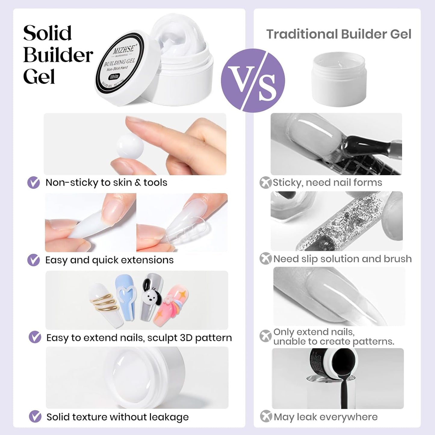 MIZHSE Solid Builder Gel for Nails, Clear Non-Sticky Sculpting Gel, 3D Nail Art Carving Building Modeling Hard Nail Extension Soak Off UV/LED Nail Art Salon Home DIY 15g