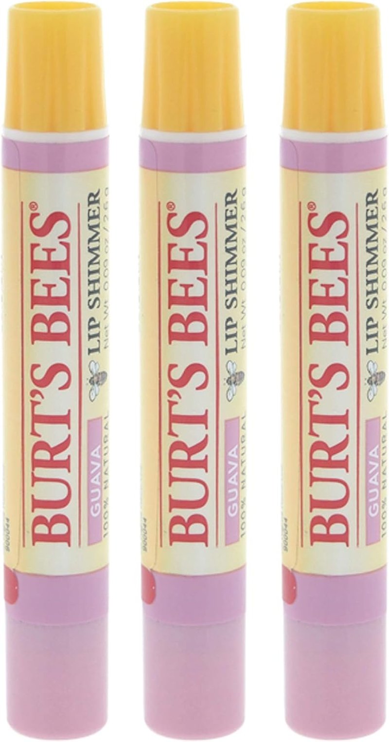 Burt's Bees Lip Shimmer - 100% Natural Moisturizing Lip Balm with Peppermint Oil | Guava, 0.09 Oz - 3 Pack
