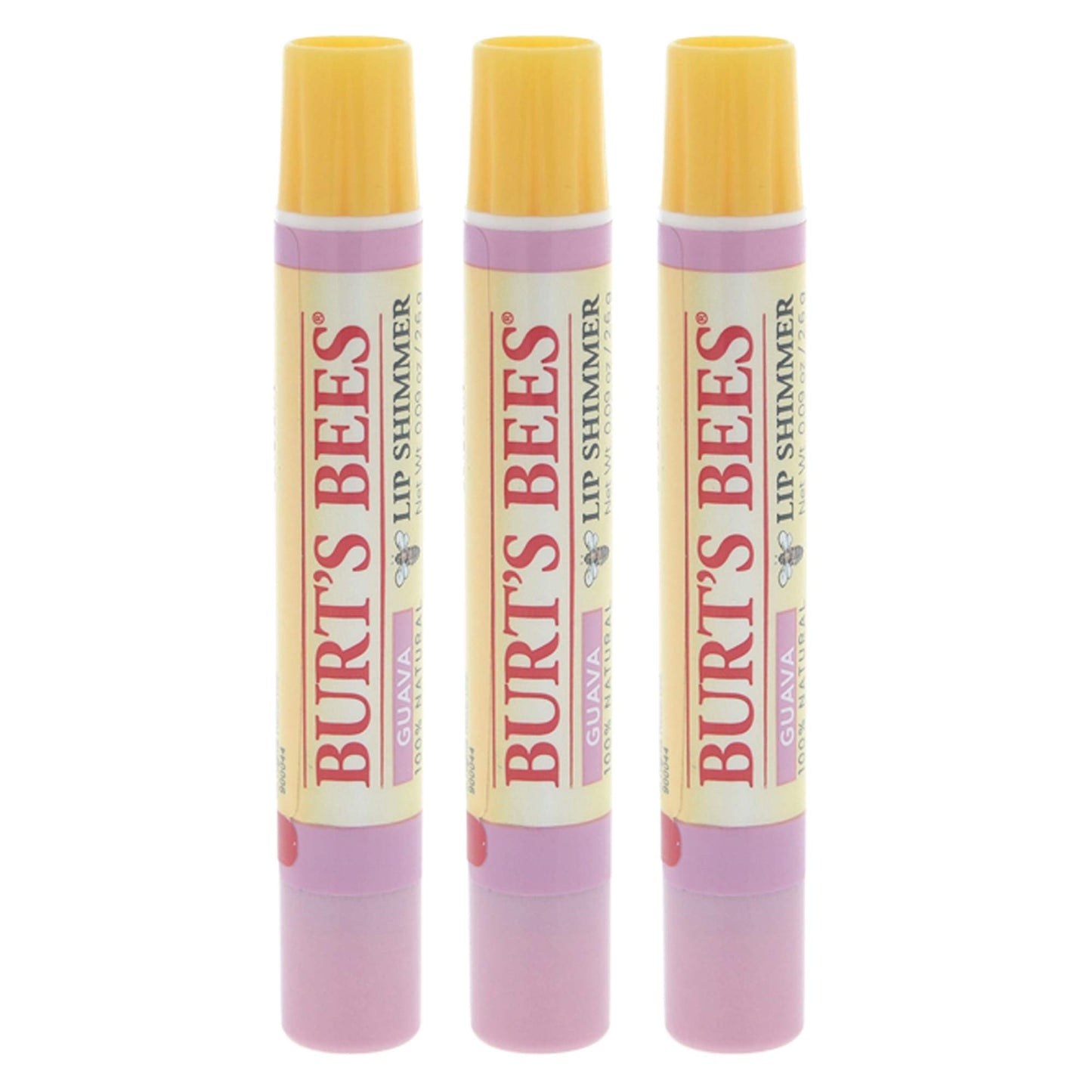 Burt's Bees Lip Shimmer, 100% Natural Moisturizing, with Peppermint Oil, Guava, 0.09 Oz - 3 Pack