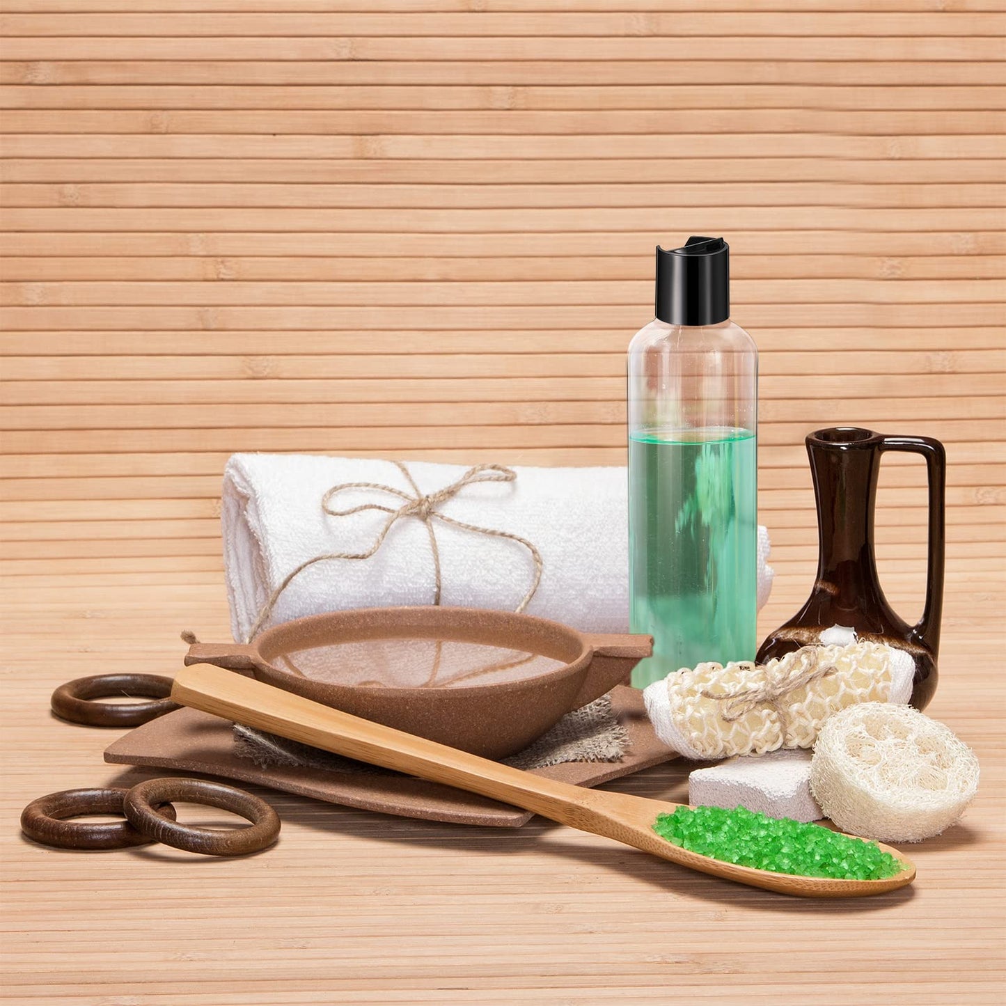 Nuenen 8 oz 24 Pcs Plastic Empty Bottles Squeeze Travel Containers with Black Disc Cap Refillable Shampoo Travel Bottles for Toiletries Lotion Container for Body Soap Cream (Clear)