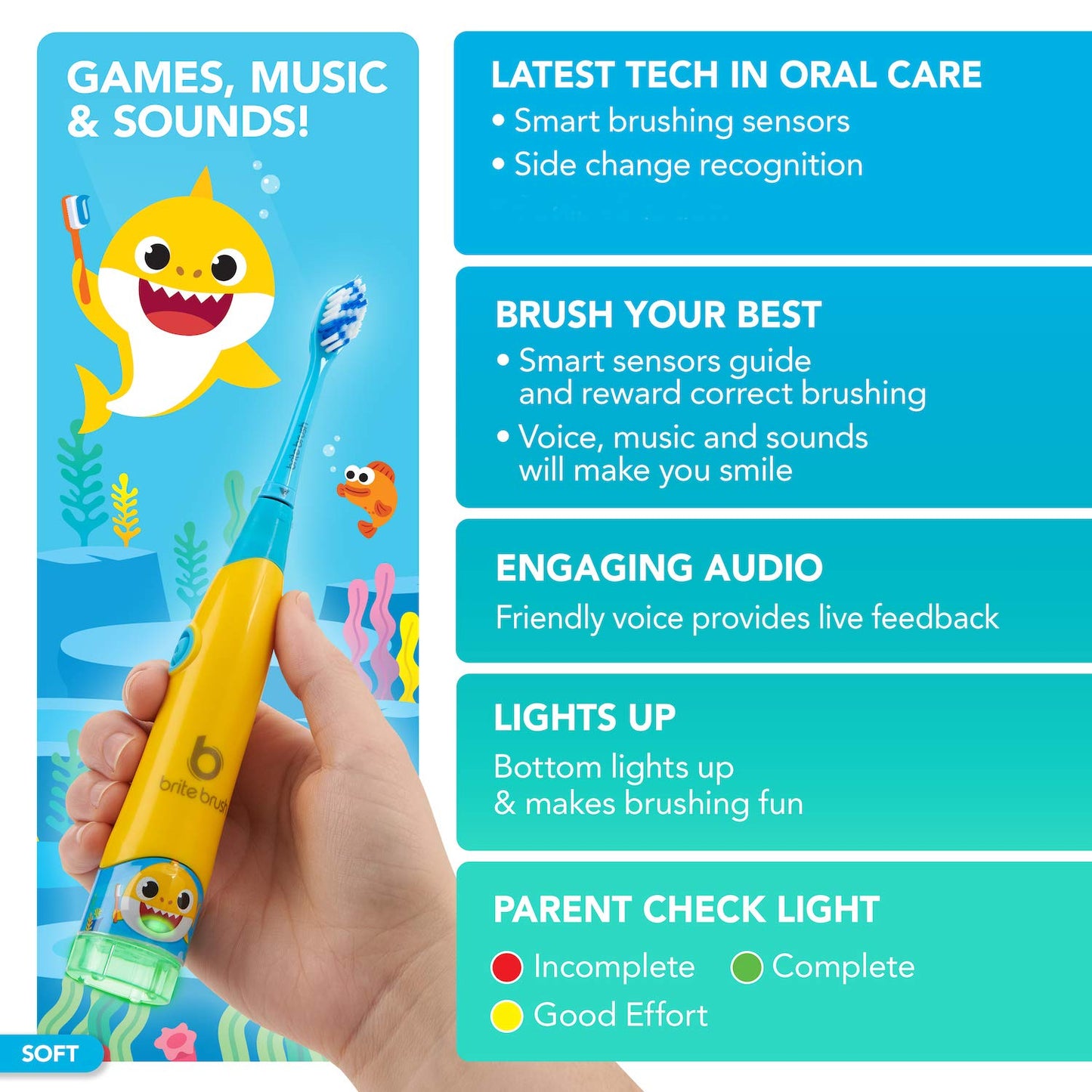 BriteBrush™ - Interactive Smart Kids Toothbrush featuring Baby Shark