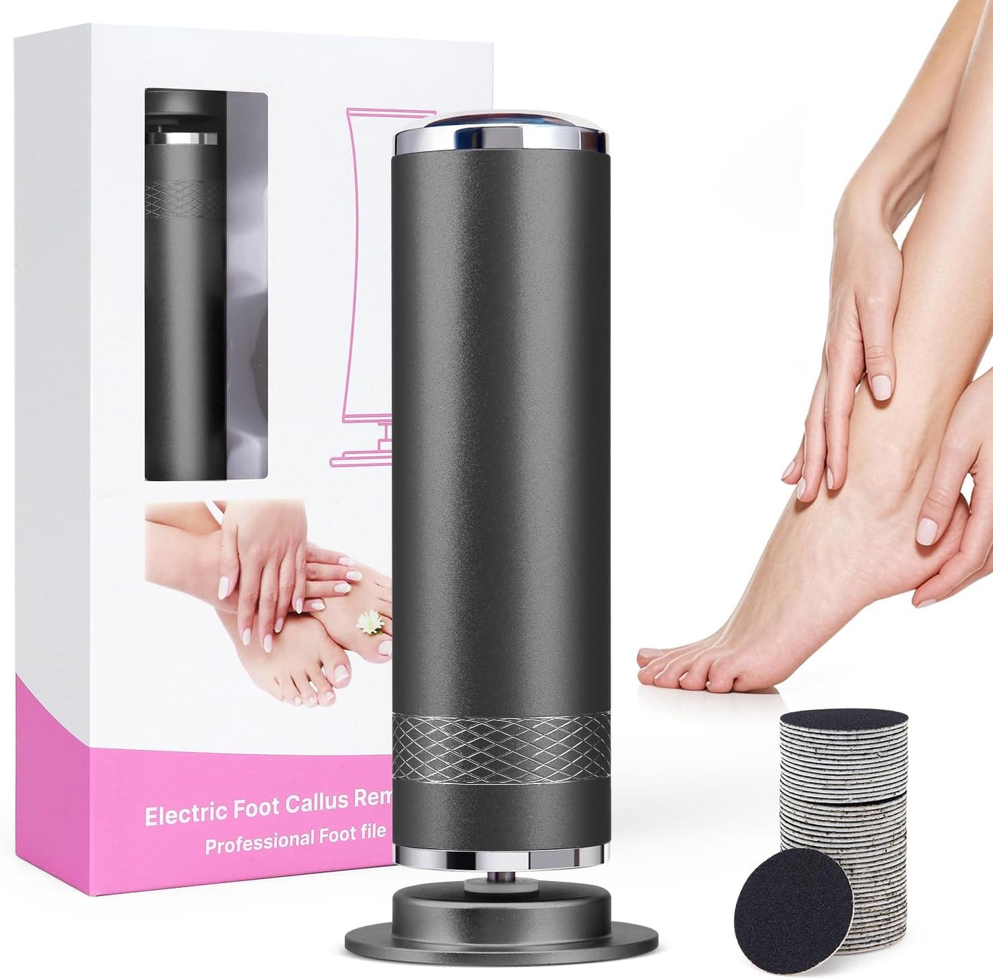 Electric Foot Callus Remover, Upgrade Electric Foot File Callus Remover for Feet, Adjustable Speed Foot File with 60 Pcs Sandpaper Discs, Foot Scrubber for Cracked, or Tough Skin and Calluses, Pink