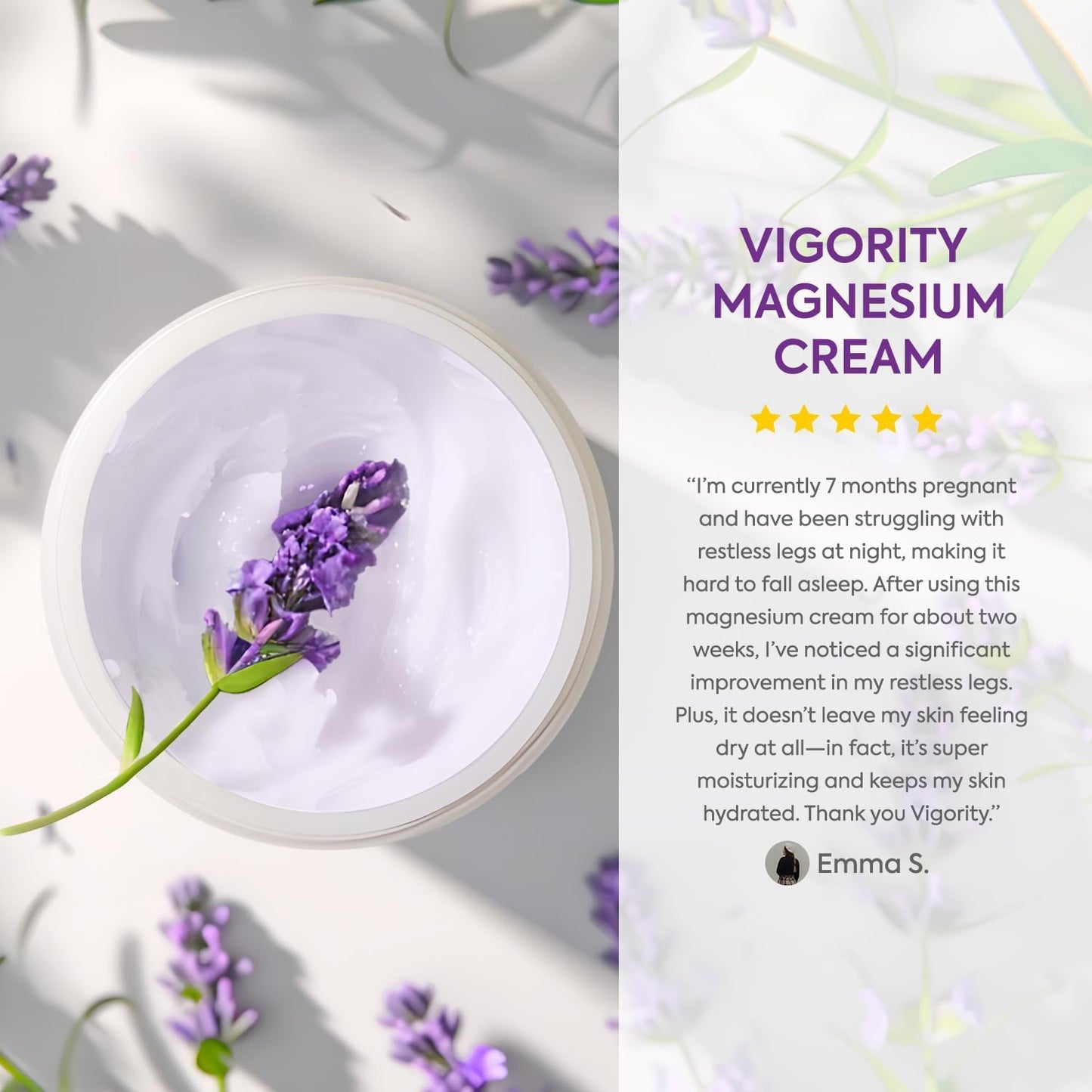 Vigority Magnesium Cream for Sleep: Magnesium Lotion for Leg Cramps - Soothing Magnesium with Lavender, Vitamin E and Shea Butter - Safe for Kids & Pregnant Individuals