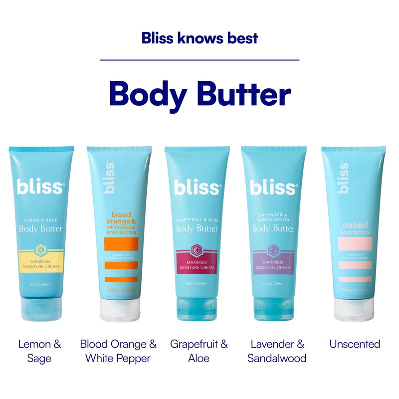 Bliss Body Butter - Blood Orange and White Pepper - Maximum Moisture Cream - 6.7 Fl Oz - Body Lotion for Dry Skin - Long-Lasting Moisturizer for Women & Men - Vegan and Cruelty-Free