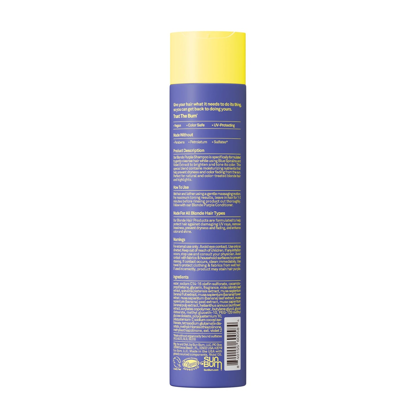 Sun Bum Blonde Purple Shampoo - Cleanses and Prevents Dryness with Deep Moisturizing and Brightening Formula - Color Enhancing and Toning Treatment for Blonde Hair - Color Friendly - 10 oz