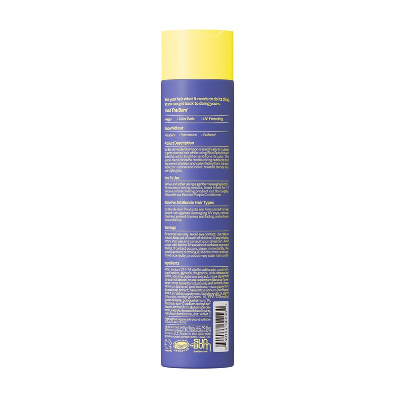 Sun Bum Blonde Purple Shampoo - Cleanses and Prevents Dryness with Deep Moisturizing and Brightening Formula - Color Enhancing and Toning Treatment for Blonde Hair - Color Friendly - 10 oz