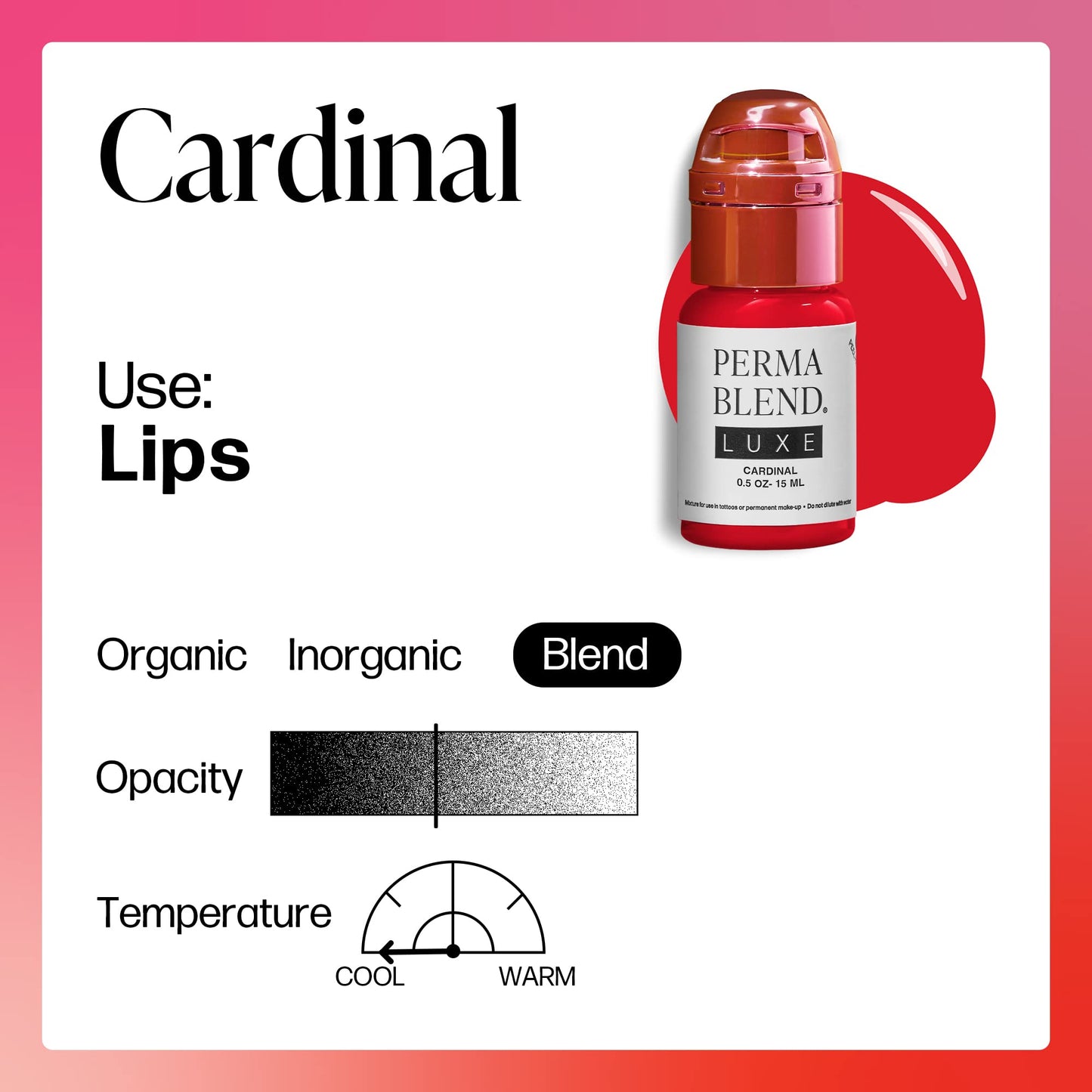 Perma Blend Luxe - Cardinal - Vegan Lip Tattoo Ink - Vibrant, True Red Microblading Pigment - for Lip Blush & Permanent Makeup - Cruelty-Free (0.5 oz)