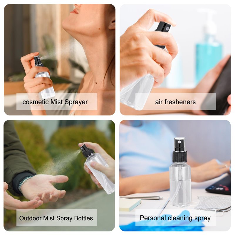 TANEMUDO 120 Pcs 2 oz Plastic Spray Bottles with Black Cap for Mini Spray Bottles, Clear Empty Fine Mist Liquid Container Refillable Sprayer for Essential Oils, Perfumes, Travel, Makeup